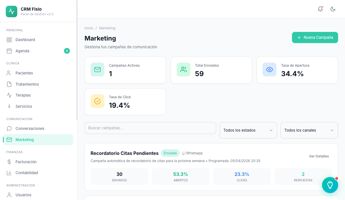 Marketing — CRM Fisio Inteligente